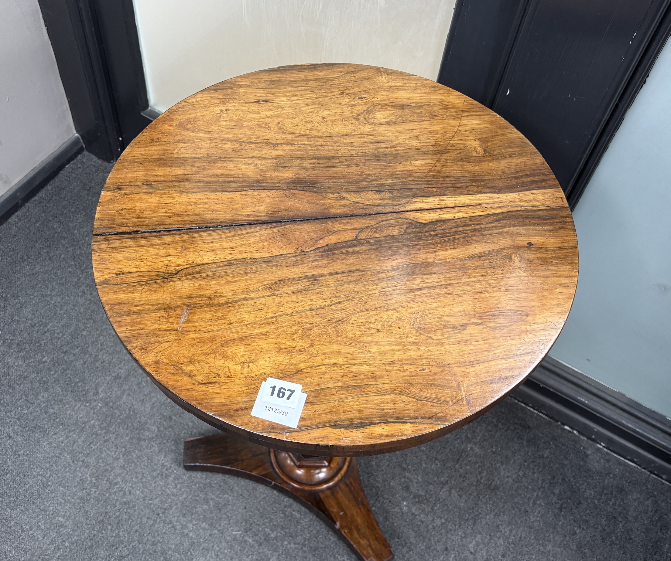 A Victorian rosewood circular occasional table, diameter 46cm, height 67cm